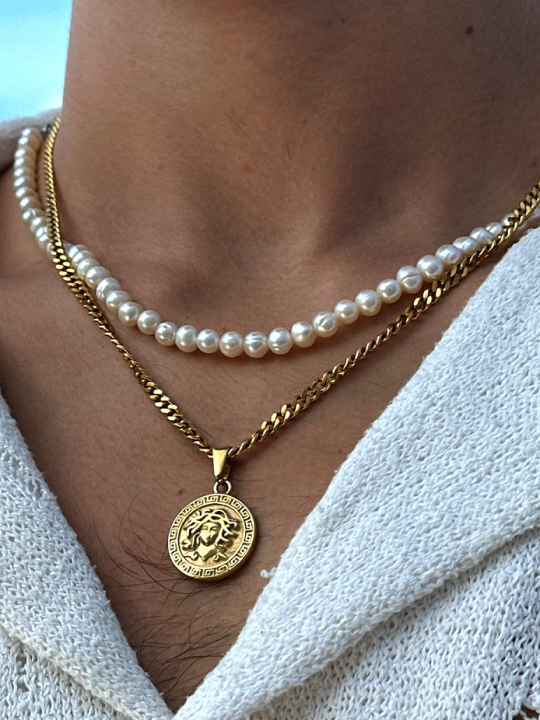 Men's Necklace Gold Saint Christopher Round Medal 14k Gold Filled Chain With Vermeil Gold Dark Navy Enamel Pendant _ Gifts for Him - Etsy